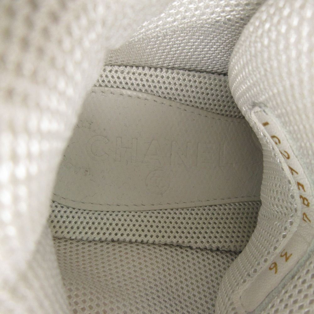 Chanel Sneakers CC Logo High Cut Shoes Velcro Mesh Suede Rubber Sole White — view 6