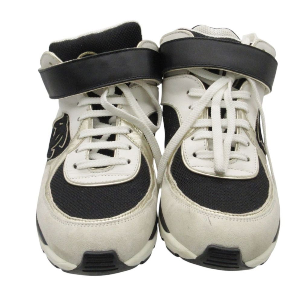 Chanel Sneakers CC Logo High Cut Shoes Velcro Mesh Suede Rubber Sole White — view 2