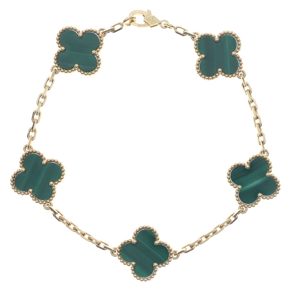 Van Cleef & Arpels Vintage Alhambra Motif Malachite Bracelet 18k Yellow Gold — view 2