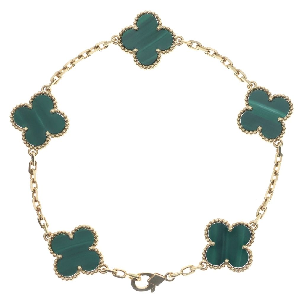 Van Cleef & Arpels Vintage Alhambra Motif Malachite Bracelet 18k Yellow Gold