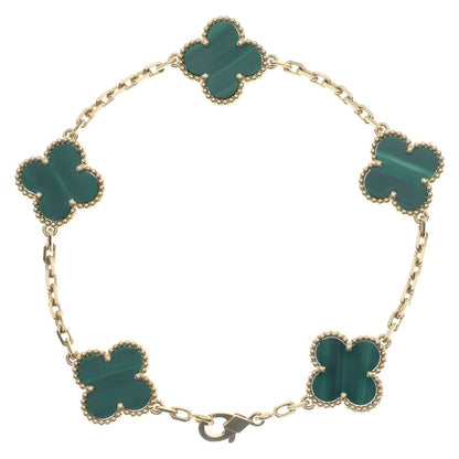 Van Cleef & Arpels Vintage Alhambra Motif Malachite Bracelet 18k Yellow Gold