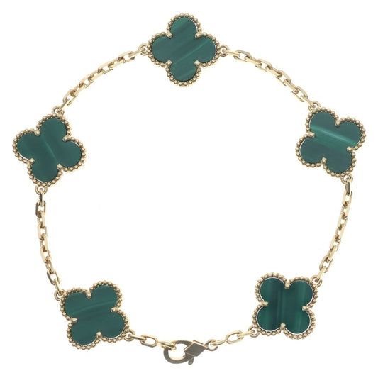 Van Cleef & Arpels Vintage Alhambra Motif Malachite Bracelet 18k Yellow Gold