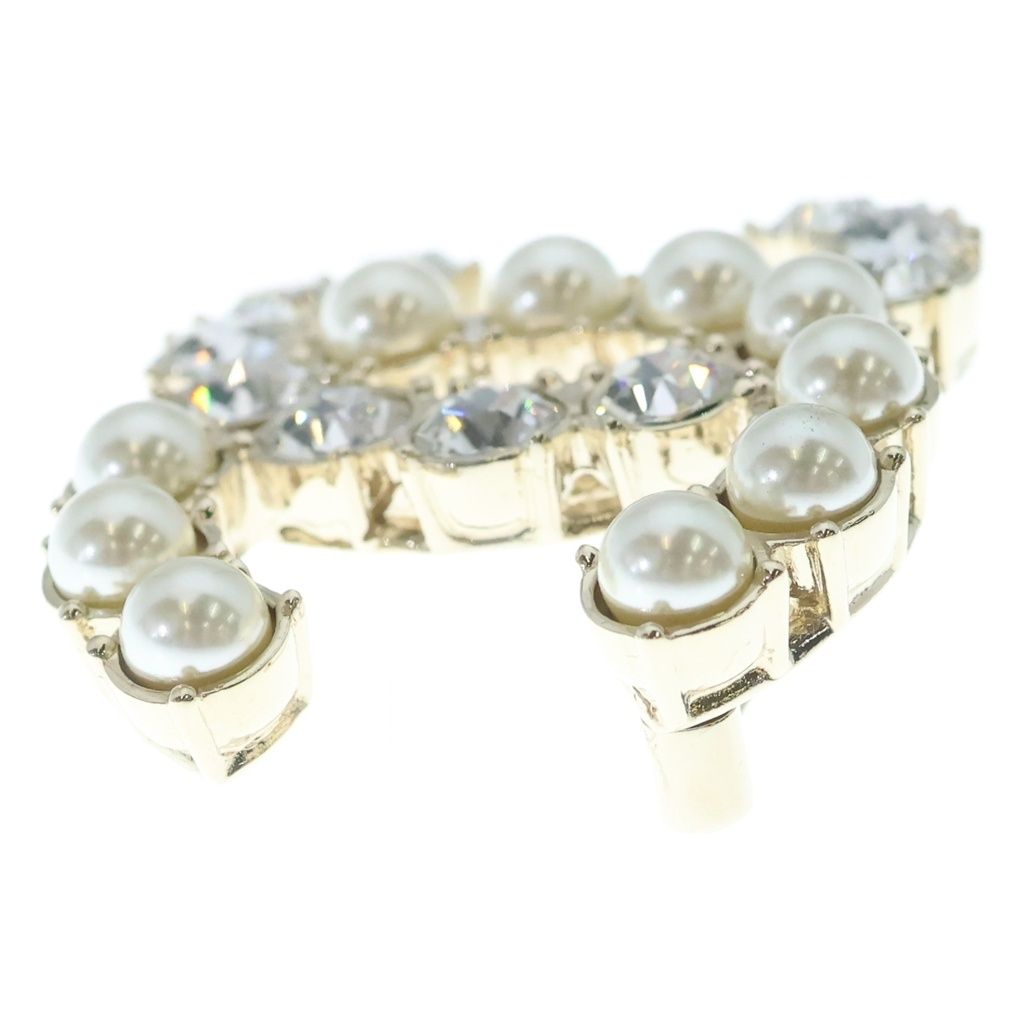Chanel CC Logo Brooch Pin Badge Gold White Rhinestone Faux Pearl — view 3