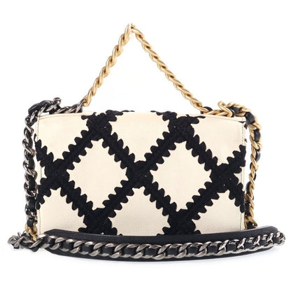 Chanel 19 Chain Wallet Shoulder Bag White Black Clochette Calfskin Gold — view 2