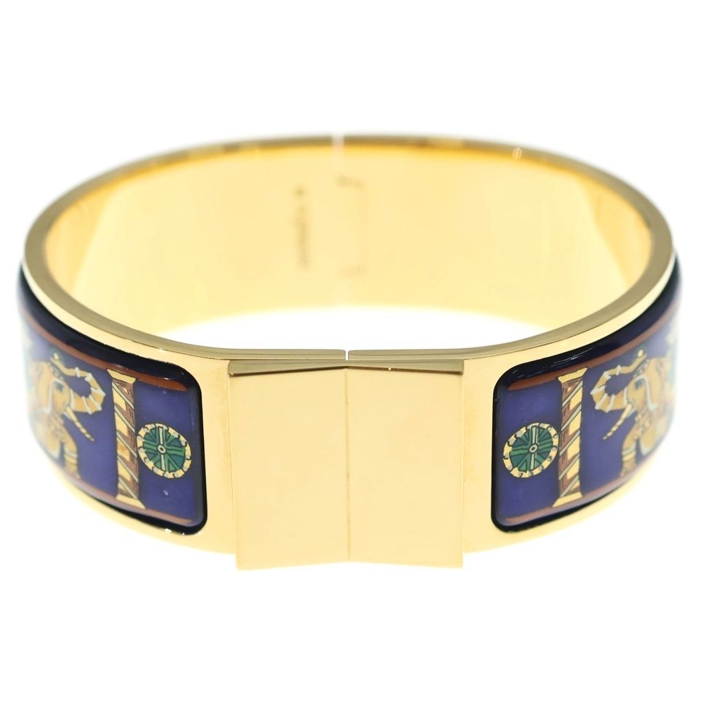 Hermes Clic Clac Bangle Bracelet Cloisonne Gold Blue