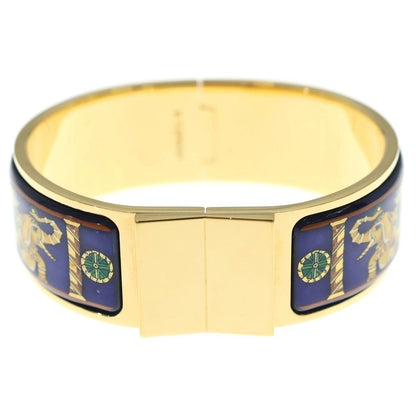Hermes Clic Clac Bangle Bracelet Cloisonne Gold Blue