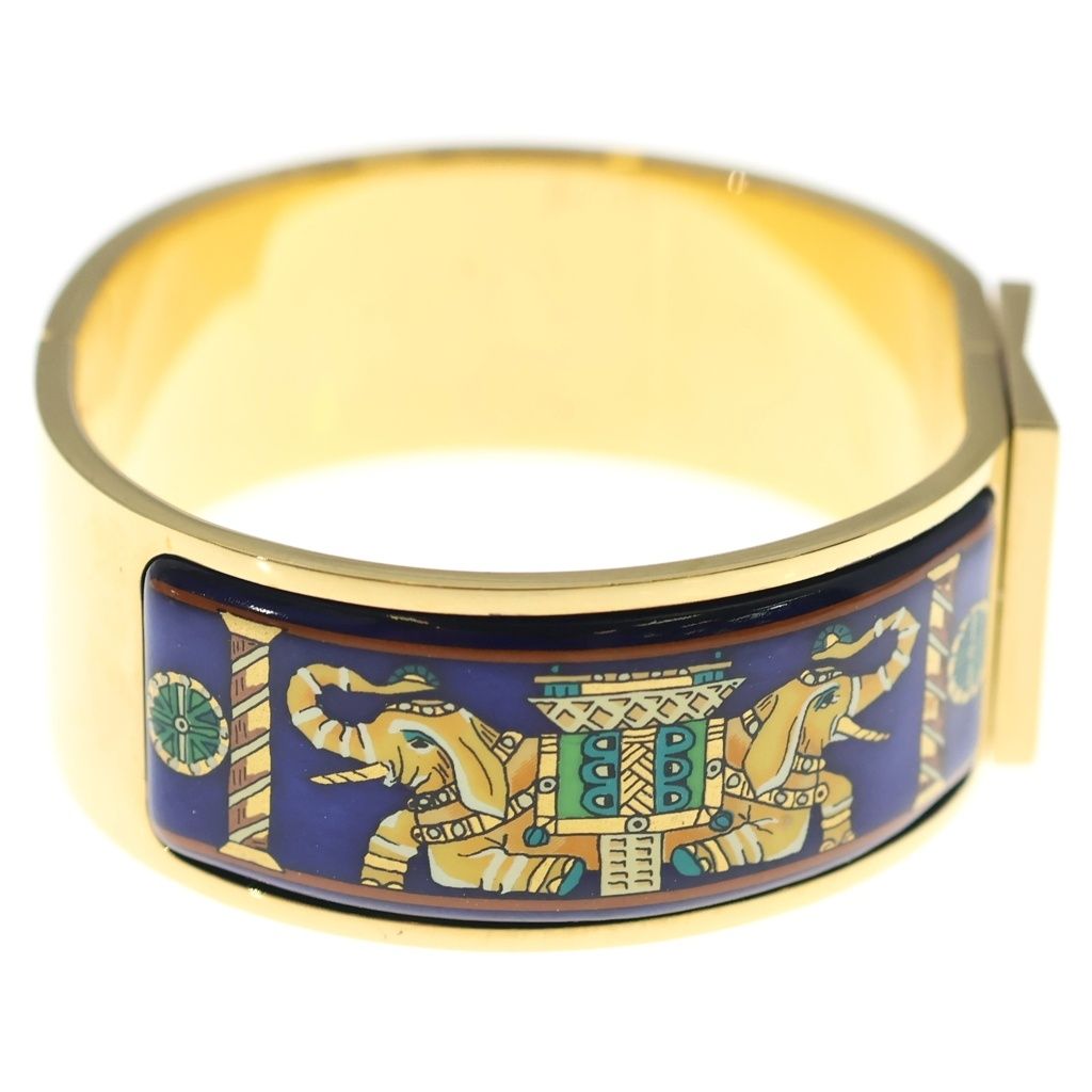 Hermes Clic Clac Bangle Bracelet Cloisonne Gold Blue — view 3