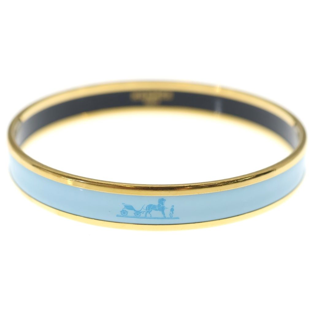 Hermes Enamel PM Caleche Bangle Gold Light Blue Bracelet