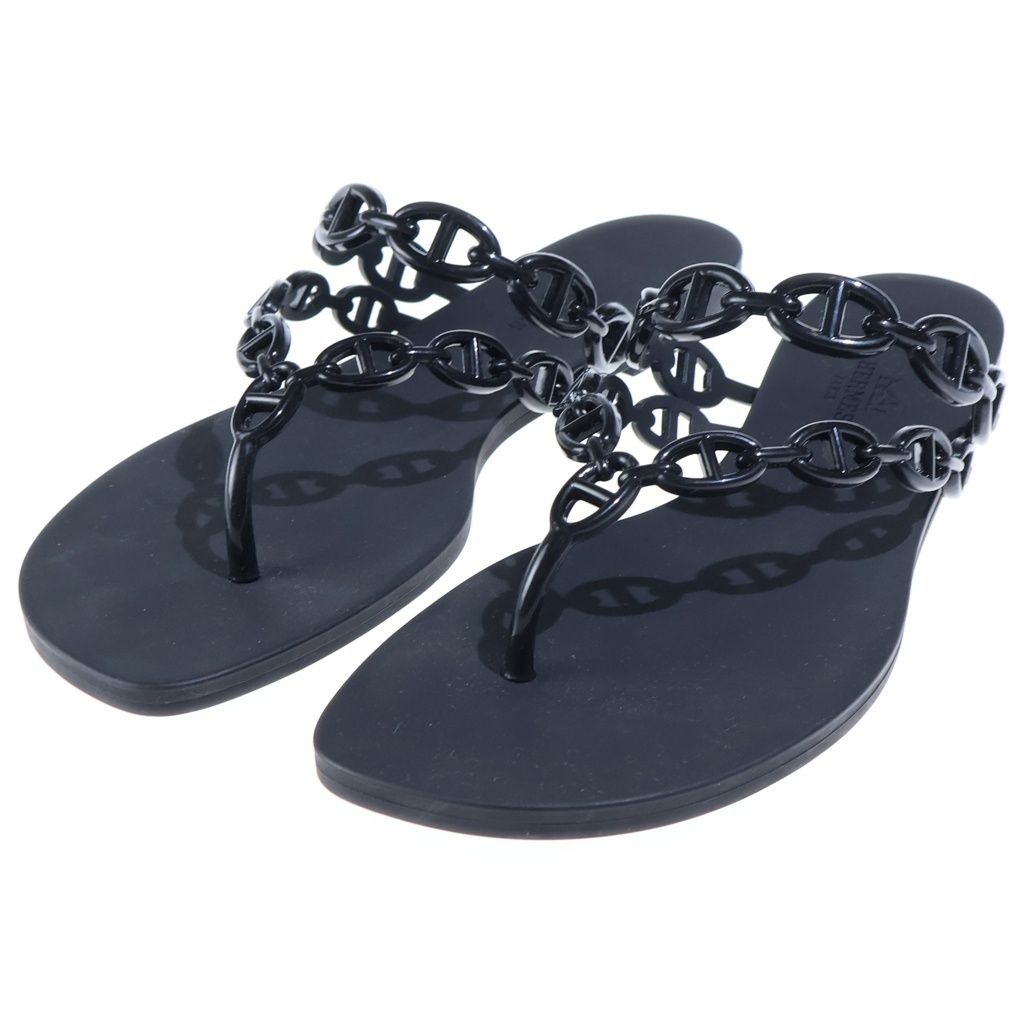 Hermes Chaine D'ancre Island Rubber Flat Sandals Black