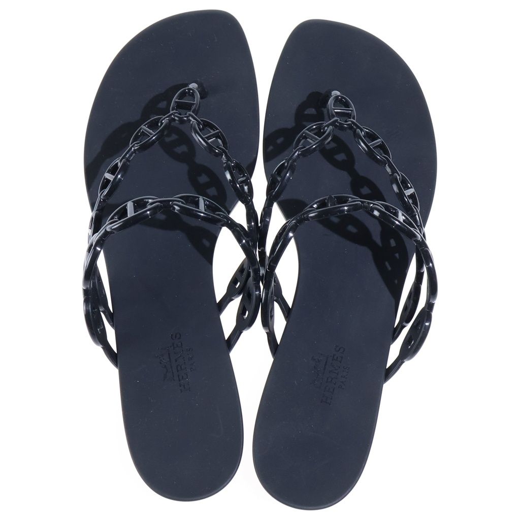 Hermes Chaine D'ancre Island Rubber Flat Sandals Black — view 4