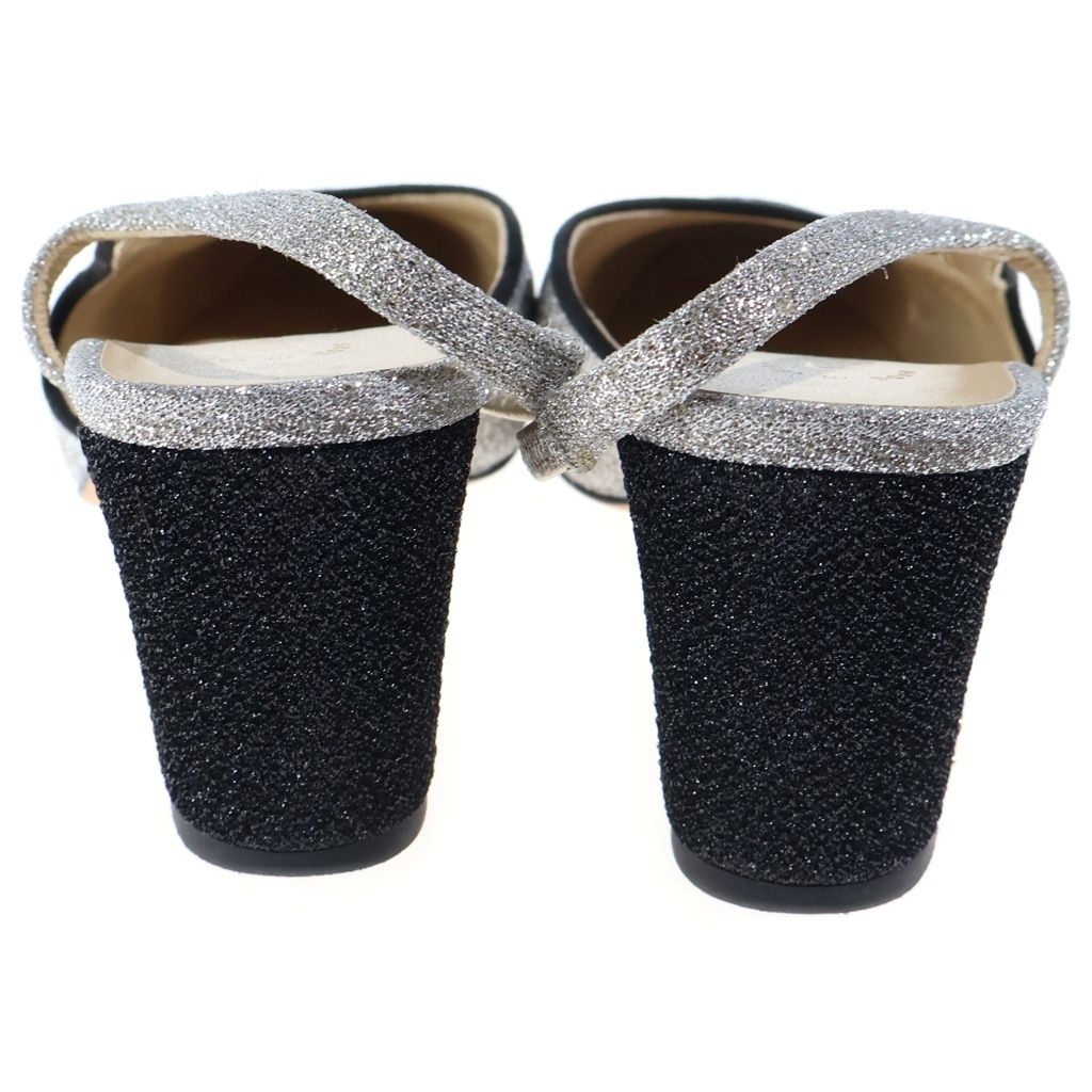 Chanel Slingback Glitter Pumps Flat Shoes Silver — view 3