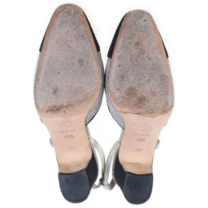 Chanel Slingback Glitter Pumps Flat Shoes Silver — view 5