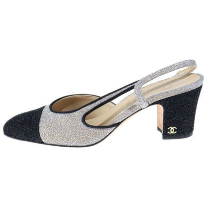 Chanel Slingback Glitter Pumps Flat Shoes Silver — view 2