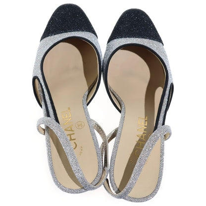 Chanel Slingback Glitter Pumps Flat Shoes Silver — view 4