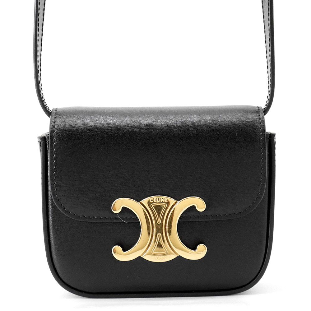 Celine Shoulder Bag Triomphe Mini Claude Shiny Calfskin Black