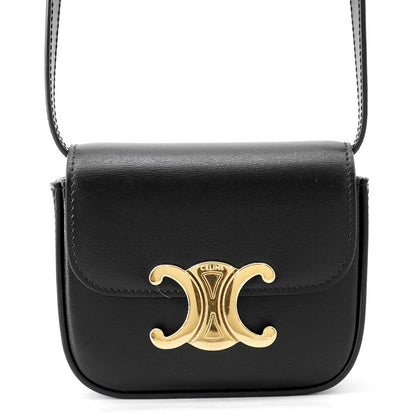Celine Shoulder Bag Triomphe Mini Claude Shiny Calfskin Black