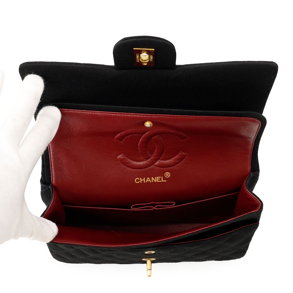Chanel Chain Shoulder Bag Quilted 25 CC Logo Cotton Jersey Double Black — view 7