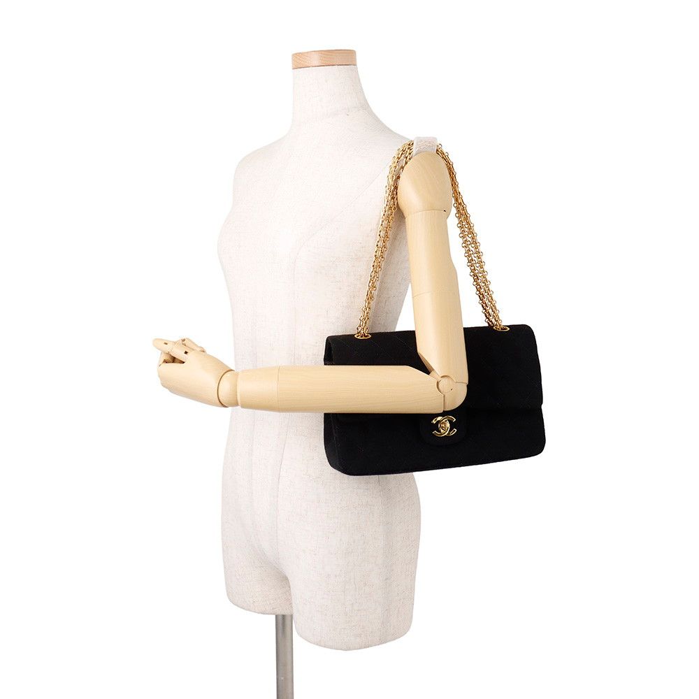 Chanel Chain Shoulder Bag Quilted 25 CC Logo Cotton Jersey Double Black — view 4