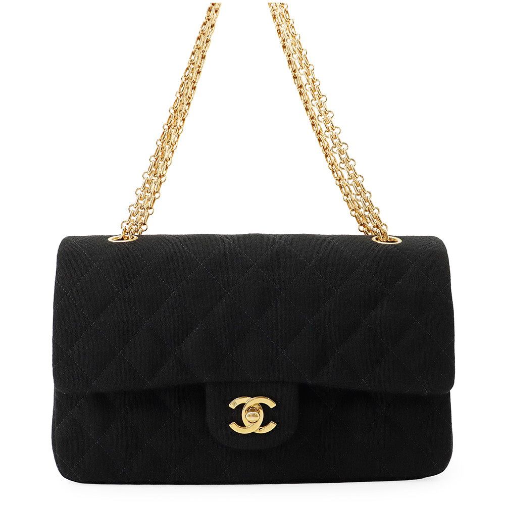 Chanel Chain Shoulder Bag Quilted 25 CC Logo Cotton Jersey Double Black