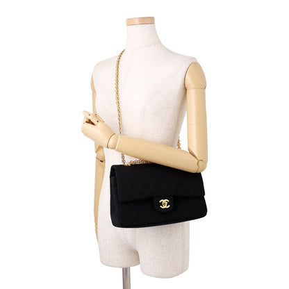 Chanel Chain Shoulder Bag Quilted 25 CC Logo Cotton Jersey Double Black — view 5