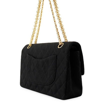 Chanel Chain Shoulder Bag Quilted 25 CC Logo Cotton Jersey Double Black — view 2