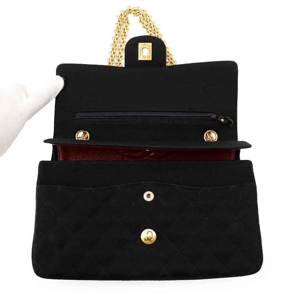 Chanel Chain Shoulder Bag Quilted 25 CC Logo Cotton Jersey Double Black — view 6