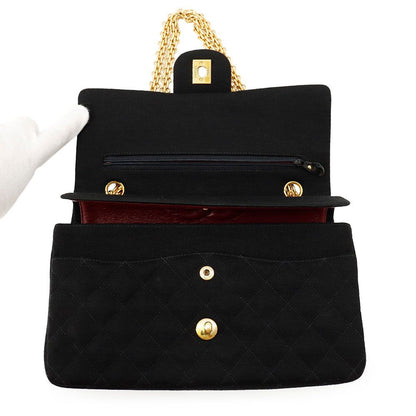Chanel Chain Shoulder Bag Quilted 25 CC Logo Cotton Jersey Double Black — view 6