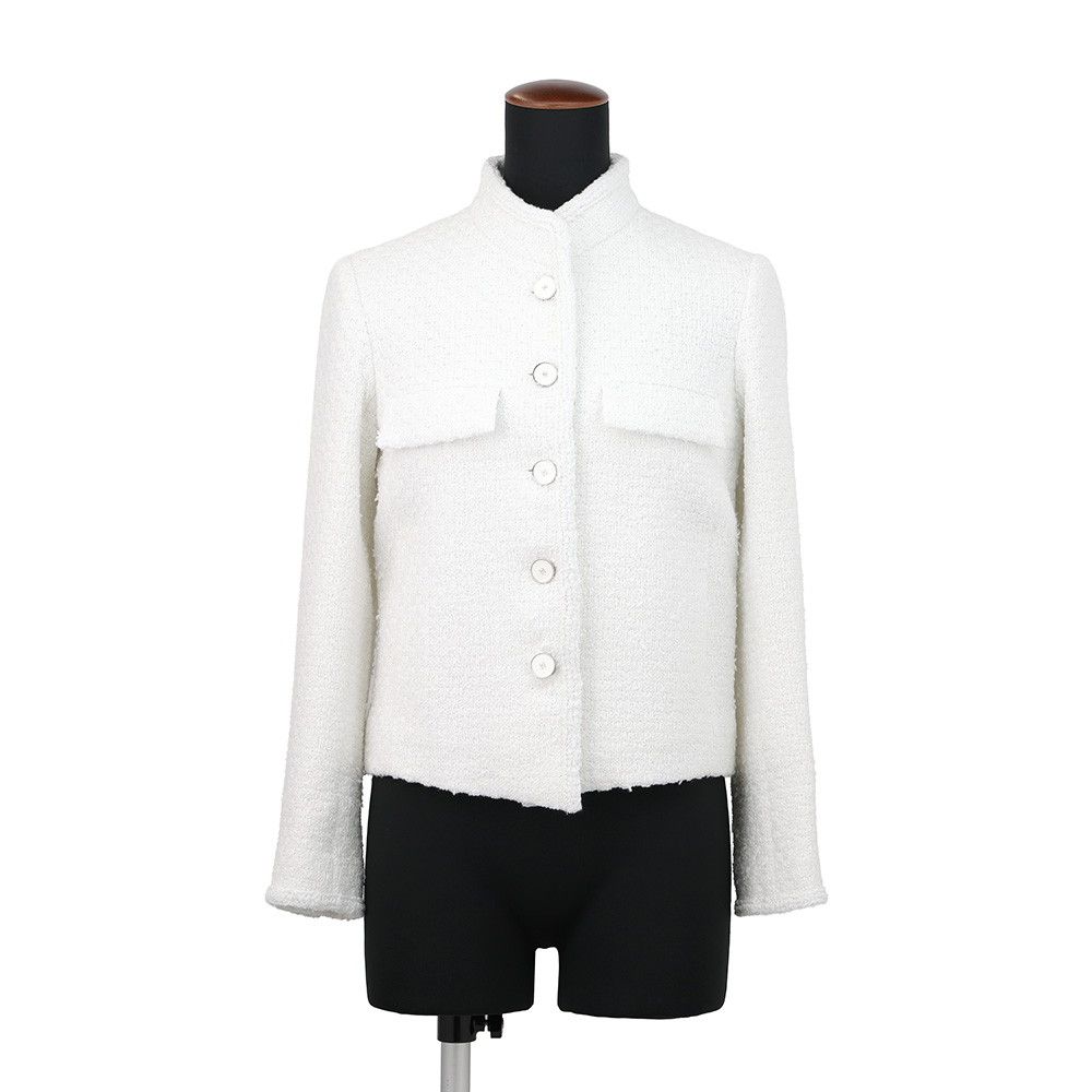 Chanel Jacket CC Logo Tweed Outer White 34