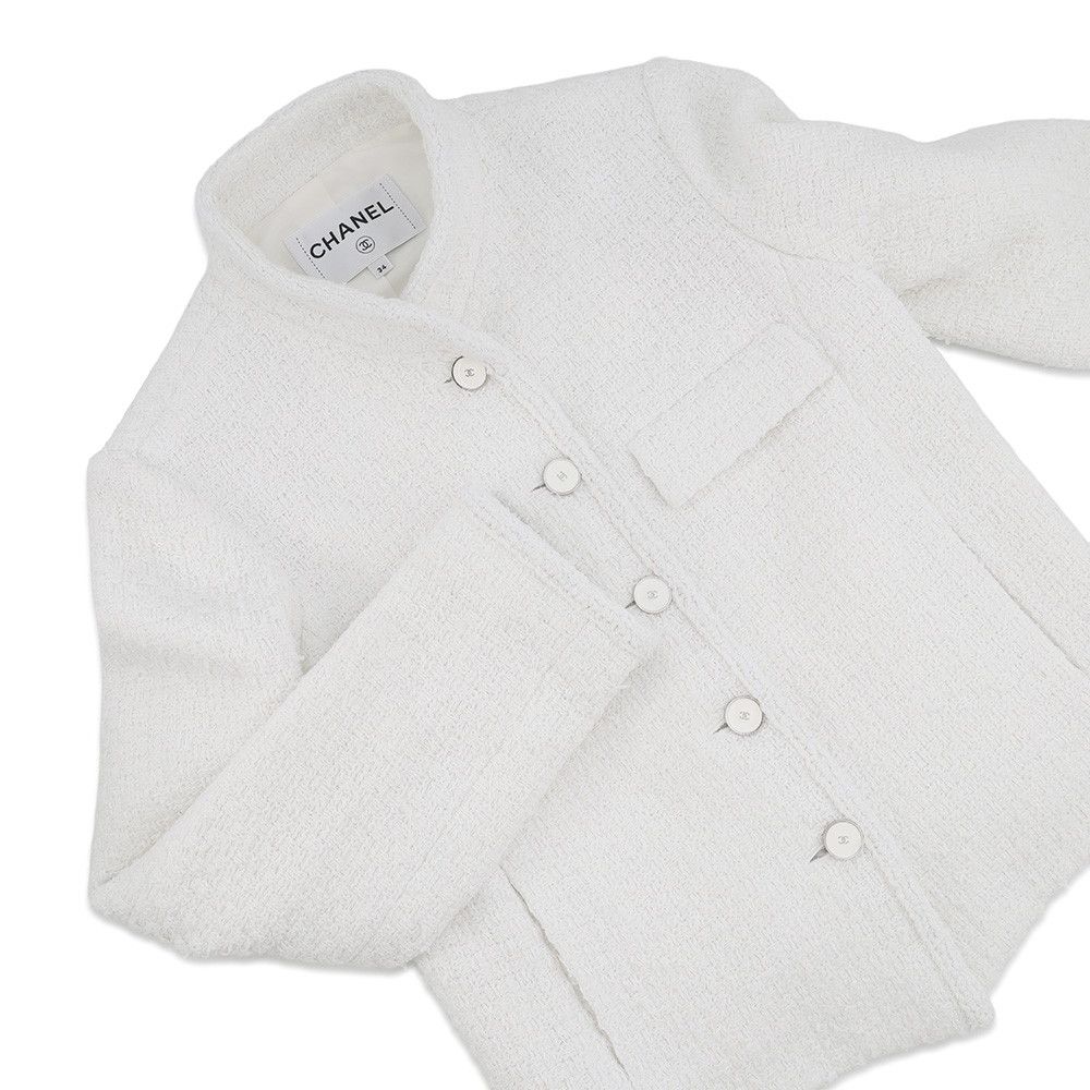 Chanel Jacket CC Logo Tweed Outer White 34 — view 3