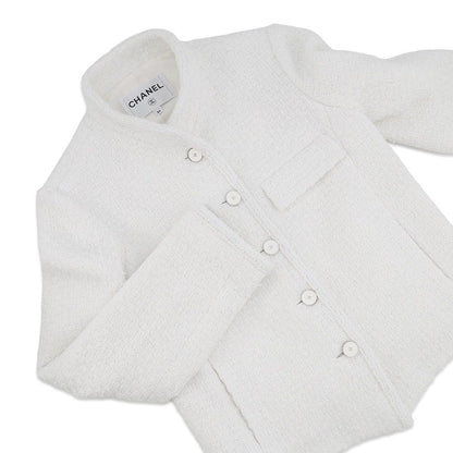 Chanel Jacket CC Logo Tweed Outer White 34 — view 3