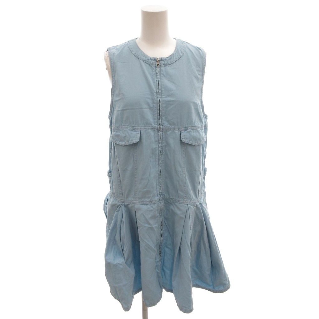 Miu Miu Denim Dress Zip-up Sleeveless Knee-Length Indigo 38