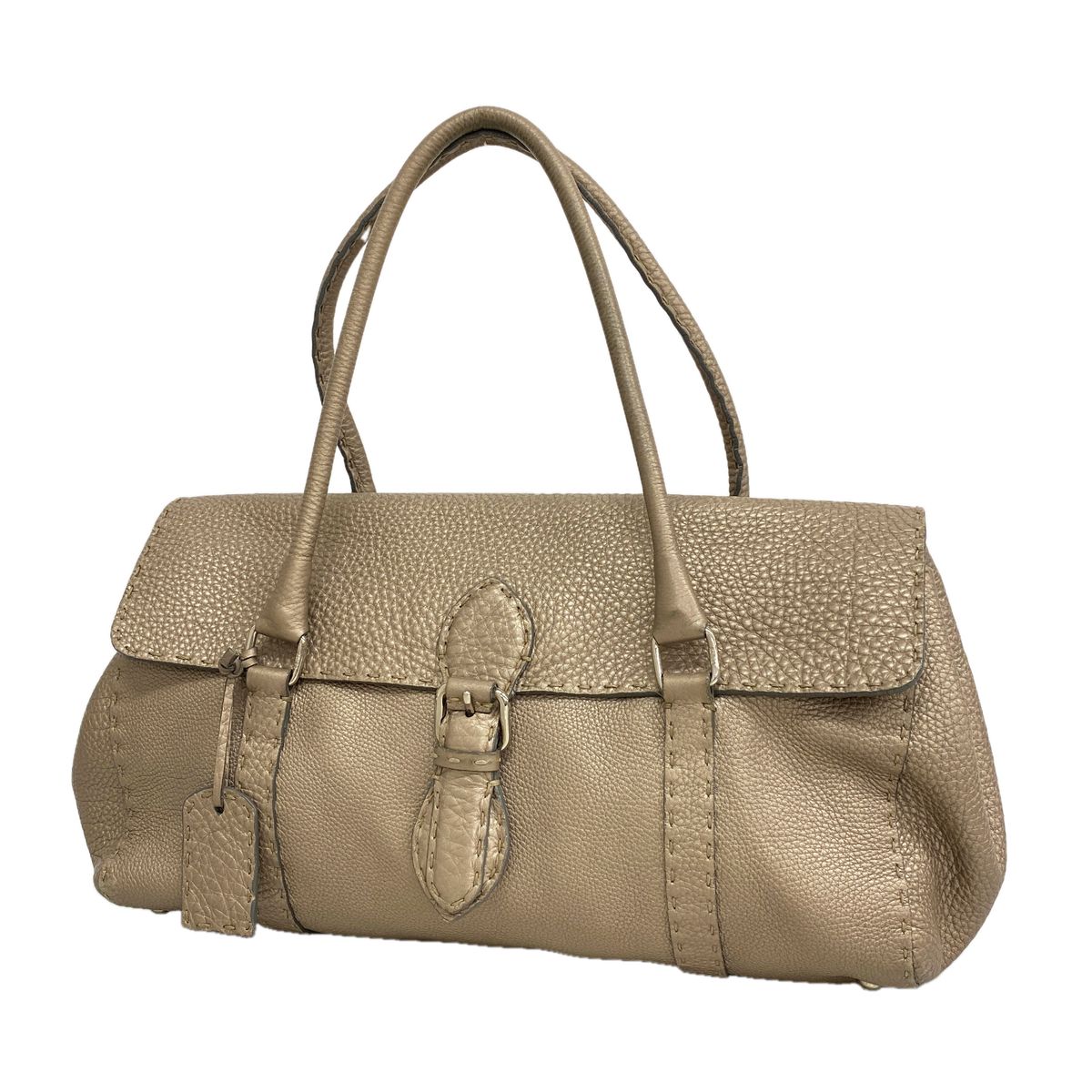 Fendi Tote Bag Selleria Leather Greige Silver