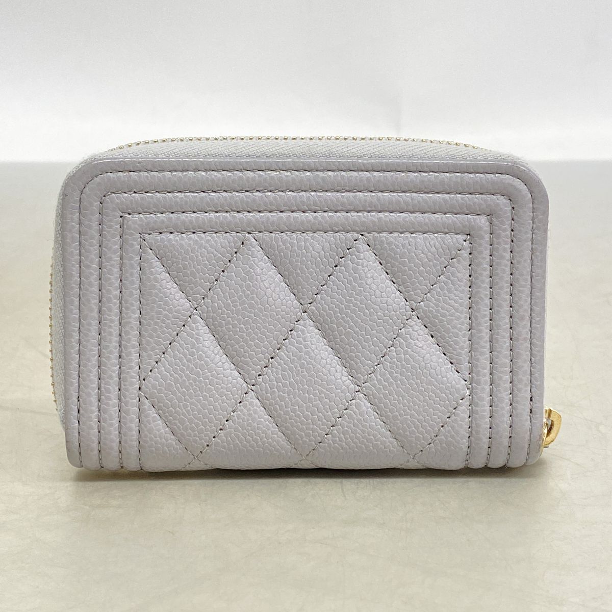 Chanel Coin Purse Boy Caviar Leather Gray Champagne Gold — view 7