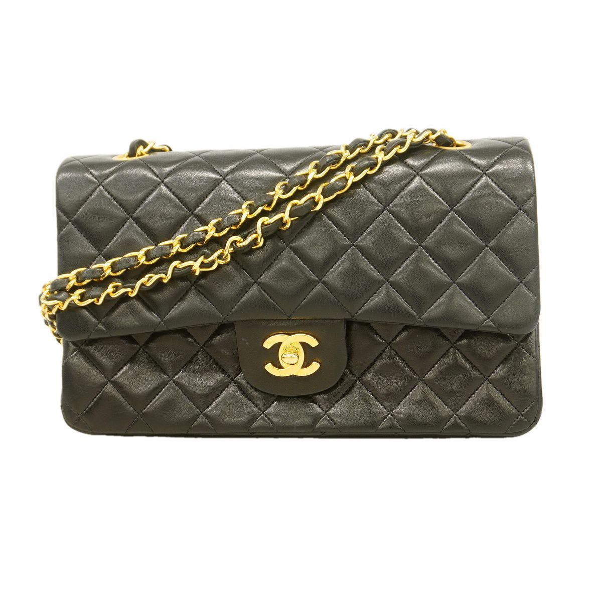 Chanel Shoulder Bag Quilted Lambskin Black Gold