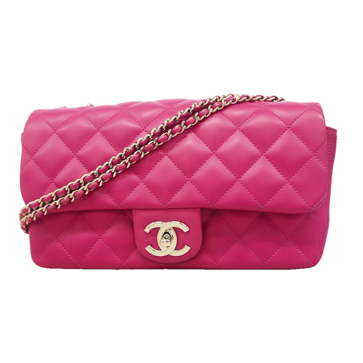 Chanel Shoulder Bag Quilted Lambskin Pink Silver