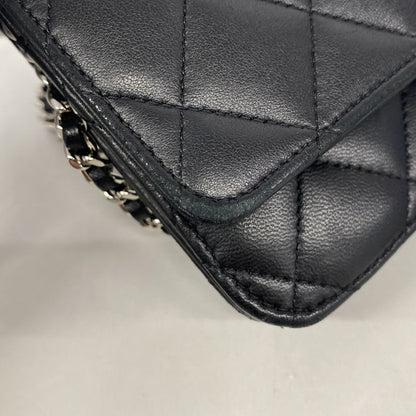 Chanel Wallet on Chain Quilted Lambskin Black Silver Shoulder Bag — view 6