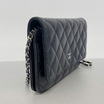Chanel Wallet on Chain Quilted Lambskin Black Silver Shoulder Bag — view 2
