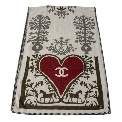 Chanel 15A Coco Heart Large Cashmere Scarf CC Large 100% Shawl