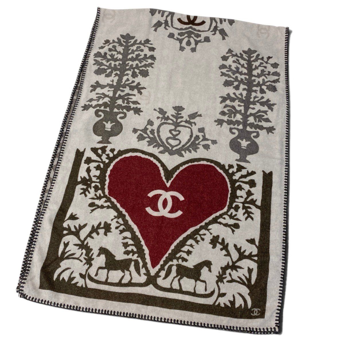 Chanel 15A Coco Heart Large Cashmere Scarf CC Large 100% Shawl — view 2