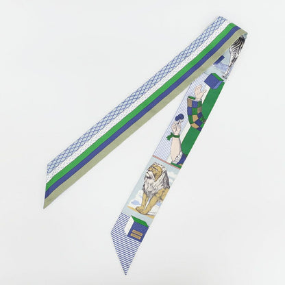 Hermes Twilly Grand Thetre Nouveau Scarf Silk Blue Green White — view 3