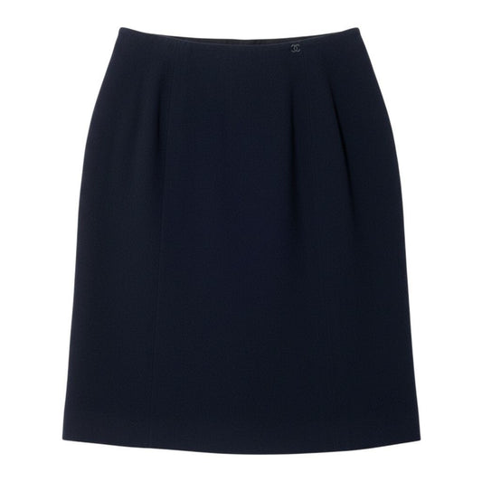 Chanel CC Logo Pencil Skirt Long Black 44