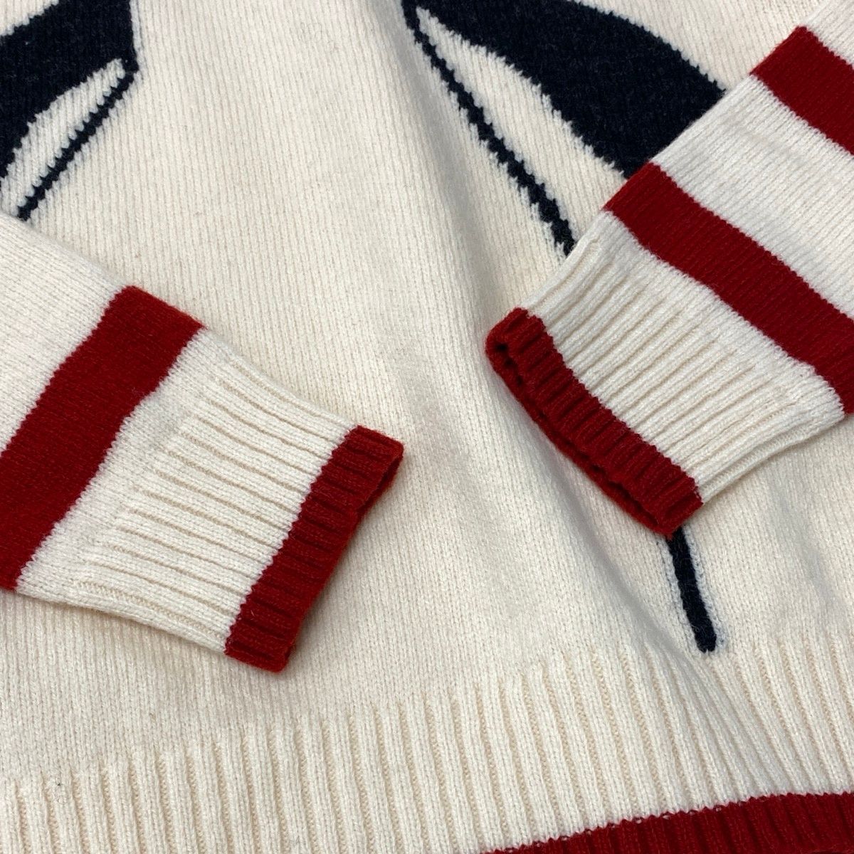 Chanel Knit Sweater Penguin Print Crew Neck Wool Ivory Red 42 — view 5