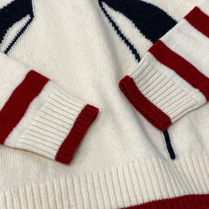 Chanel Knit Sweater Penguin Print Crew Neck Wool Ivory Red 42 — view 5
