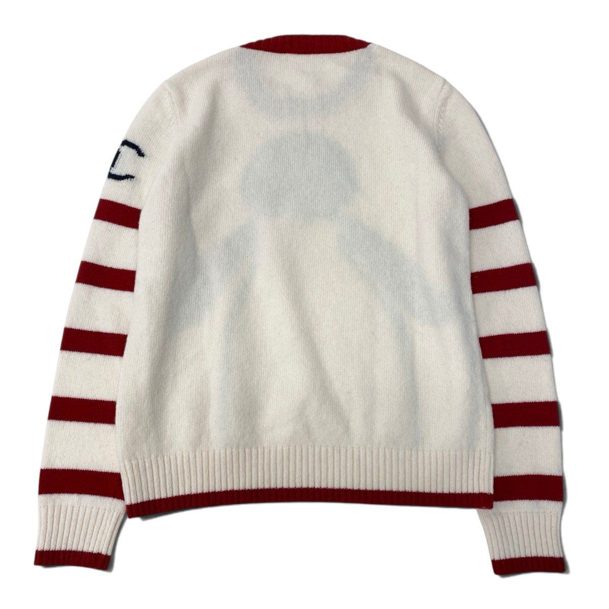 Chanel Knit Sweater Penguin Print Crew Neck Wool Ivory Red 42 — view 3