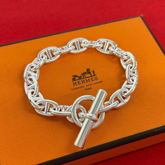Hermes Chaine D'ancre MM 17 Links Bracelet 925 Sterling Silver Chain Bangle