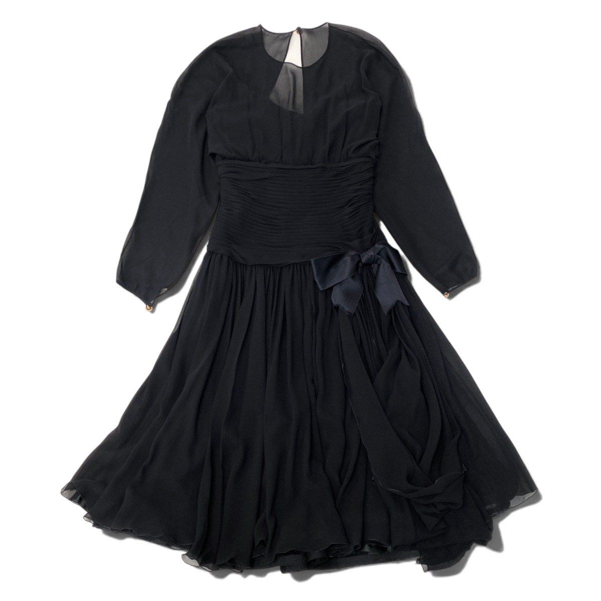 Chanel Dress Vintage Gold Button Chiffon Black Silk 38 — view 2