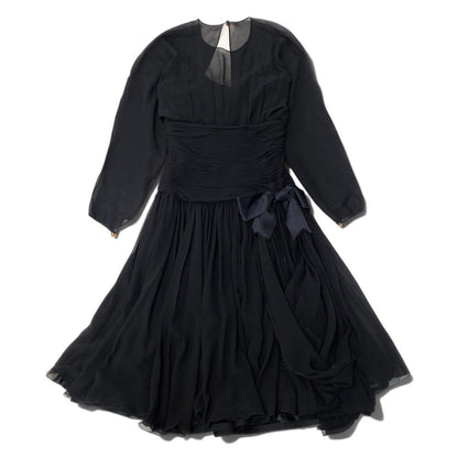 Chanel Dress Vintage Gold Button Chiffon Black Silk 38 — view 2