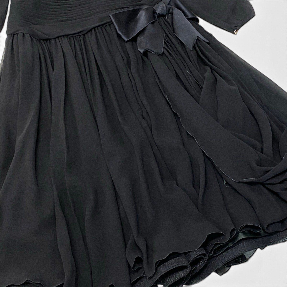 Chanel Dress Vintage Gold Button Chiffon Black Silk 38 — view 6