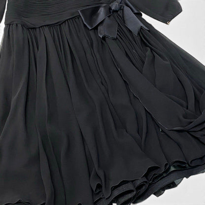 Chanel Dress Vintage Gold Button Chiffon Black Silk 38 — view 6