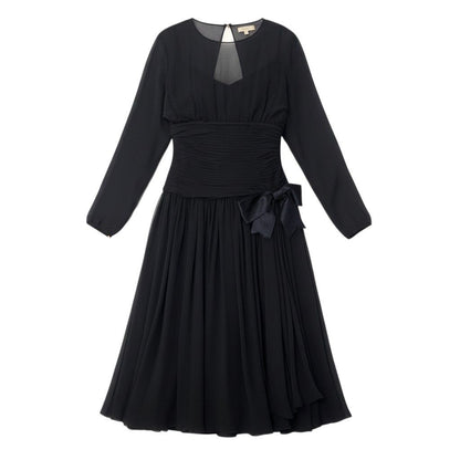 Chanel Dress Vintage Gold Button Chiffon Black Silk 38